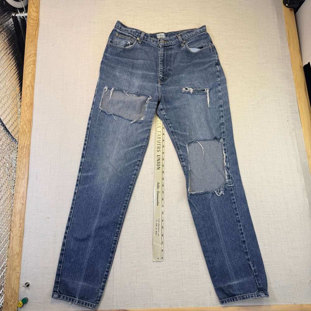 VTG Calvin Klein Jeans Blue Womens Sz 14 Distressed High Waist Straight Leg USA